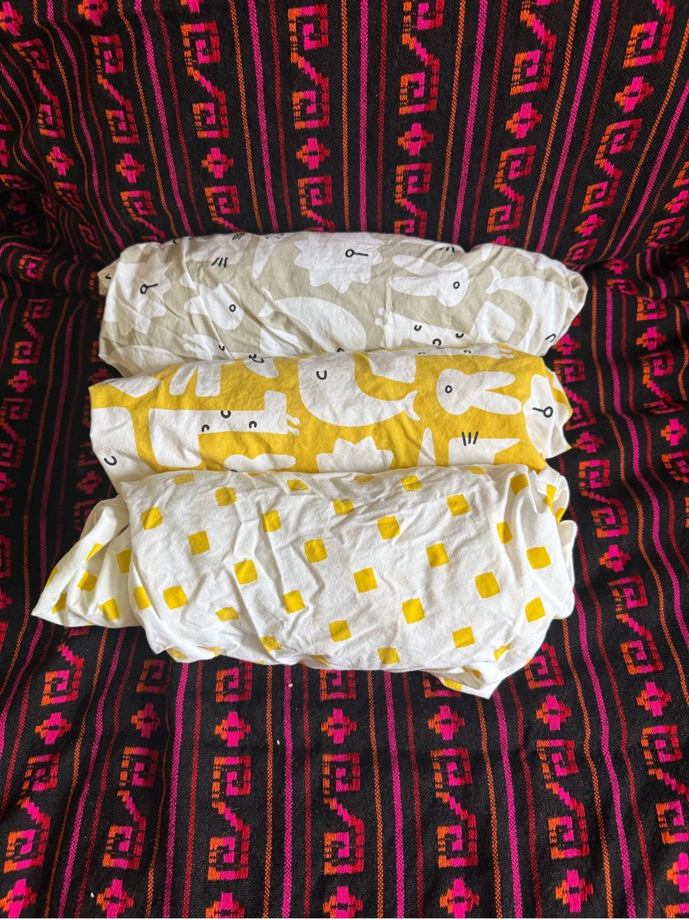 Crate&Barrel Yellow and White Printed Baby Swaddle Set